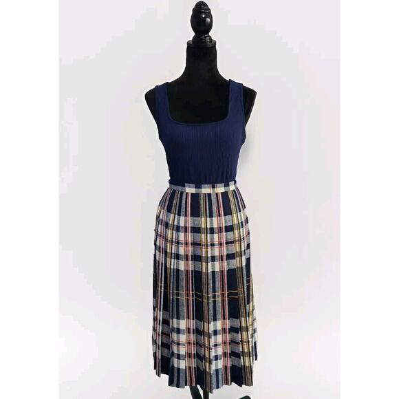 Vtg Lord & taylor Evan Picone Blue Tartan Tweed Pleated Midi Skirt Size 10 EUC - Picture 1 of 7